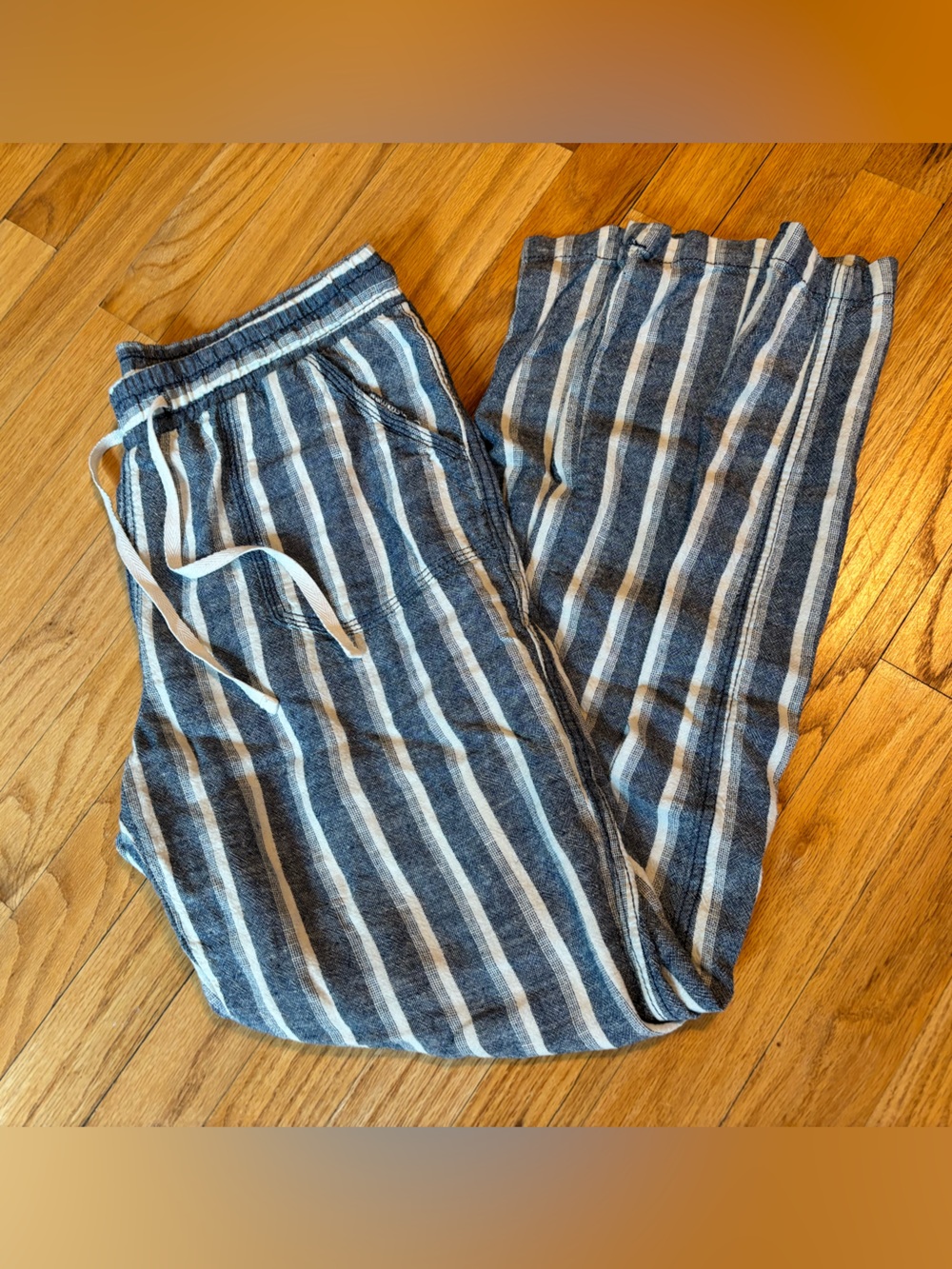 Striped Lightweight Linen-Blend Drawstring Pants - Blue & White